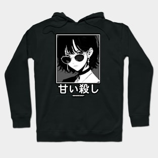 Stylish Japanese Girl Anime Black and White Manga Aesthetic Streetwear Hoodie